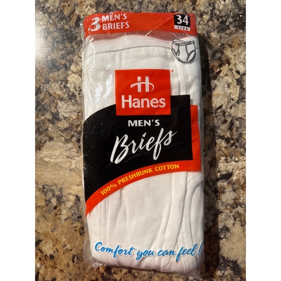 VTG Hanes Men's Briefs Size 34 White 3 Pack ComfortWeave Waistband Underwear New - Picture 1 of 2
